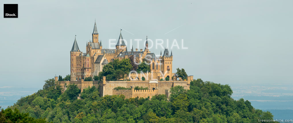 Hohenzollern castle atop Berg Hohenzollern in the Swabian Alps foothils.