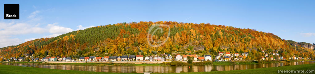 Village of Postelwitz along the Elbe river in autumn.