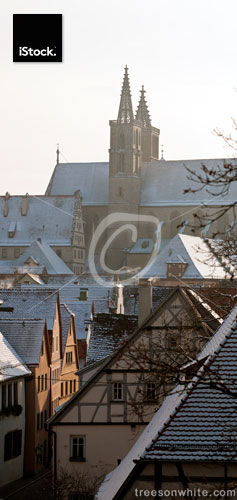 German city of Rothenburg o.d. Tauber in_winter with snowy rooft