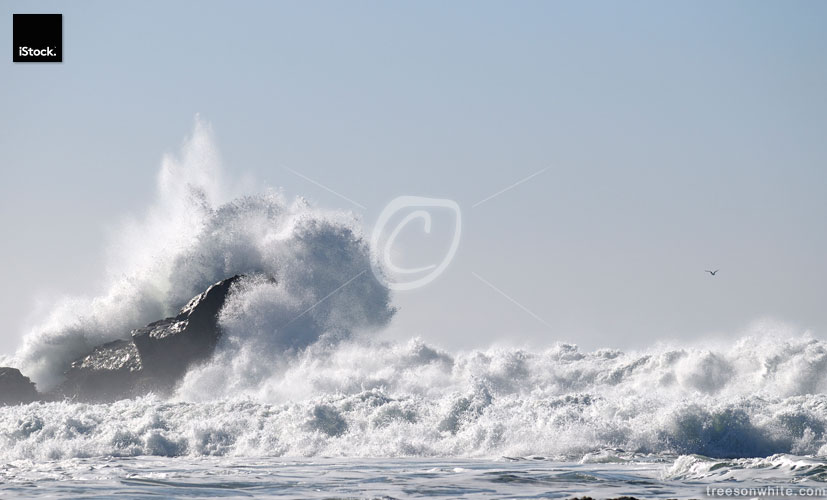 Big Wave braking at Rock in Half Moon Bay, California