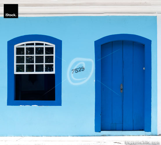 Blue front of traditional fishermen’s house in Florianopolis, Br