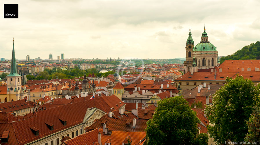 Prague panoramic view of the city with Church St.Nicholas.
