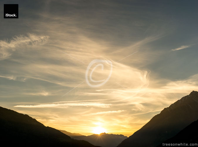 Sunset above the Vinschgau (South Tyrol) with mountain silhouett