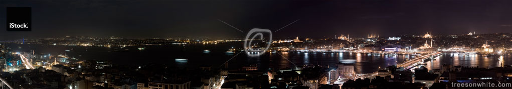 Panorama of Istanbul skyline at night from Galata Tower.