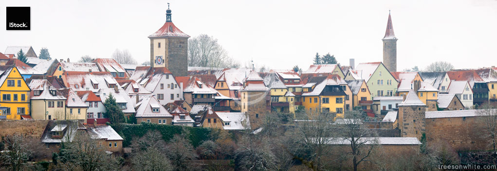 Town of Rothenburg_ob_der_Tauber in winter with snow covered roo