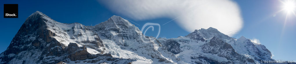Eiger North Face, Jungfraujoch and Jungfrau panorama.