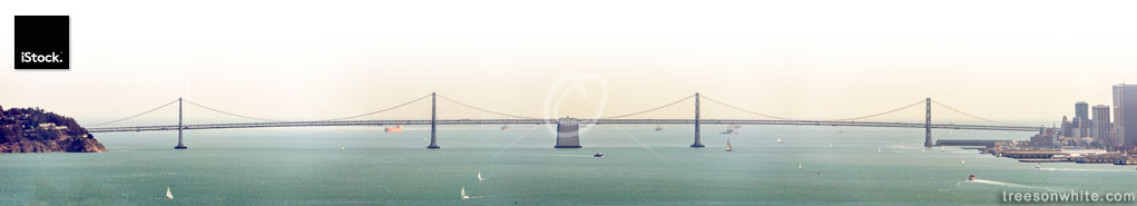 San Francisco Bay Bridge panorama transition to white.