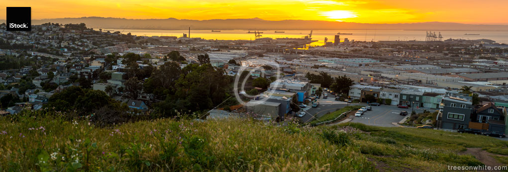 San Francisco, the Bay and industrial areas on sunrise panoramic