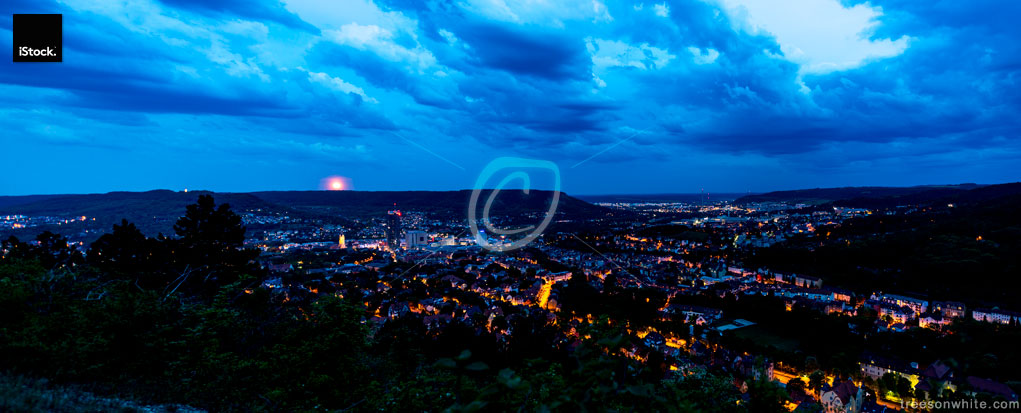 Panoramic photo of Jena (Thuringia, Germany) shortly after sunse